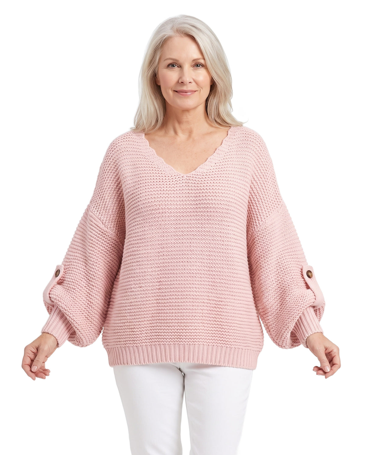 Lorraine-Lucille Women's Lantern Sleeve Sweater in Pink