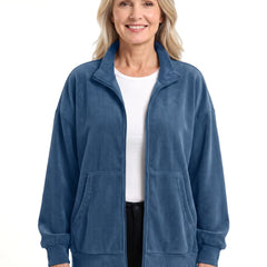 Rhea-Lucille Women's Oversized Corduroy Zip Jacket in Blue
