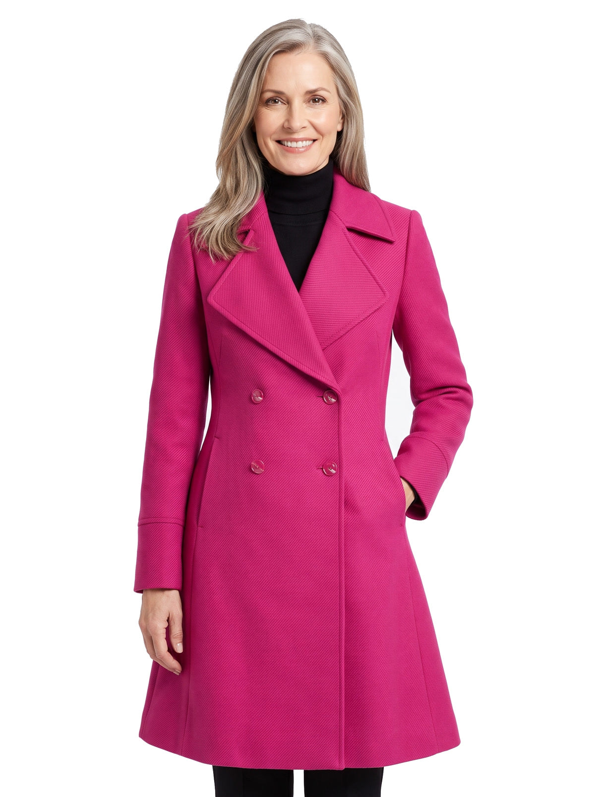 Renata-June Women's Double-Breasted Trench Coat in Fuchsia