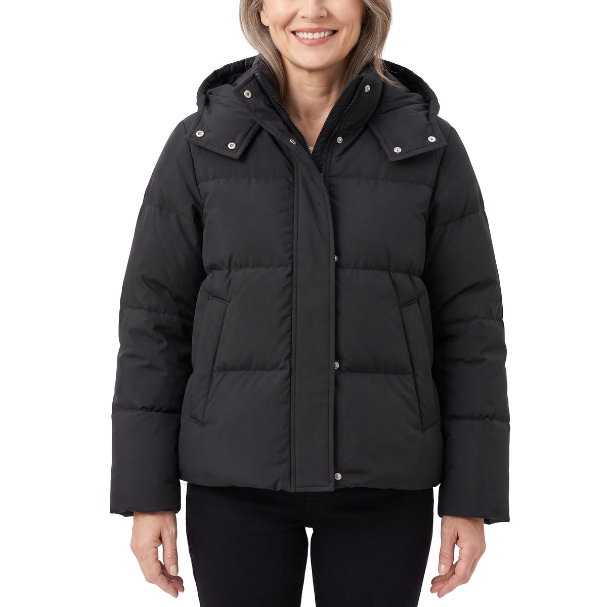 Ivy-Valerie Women's Hooded Puffer Jacket in Classic Black