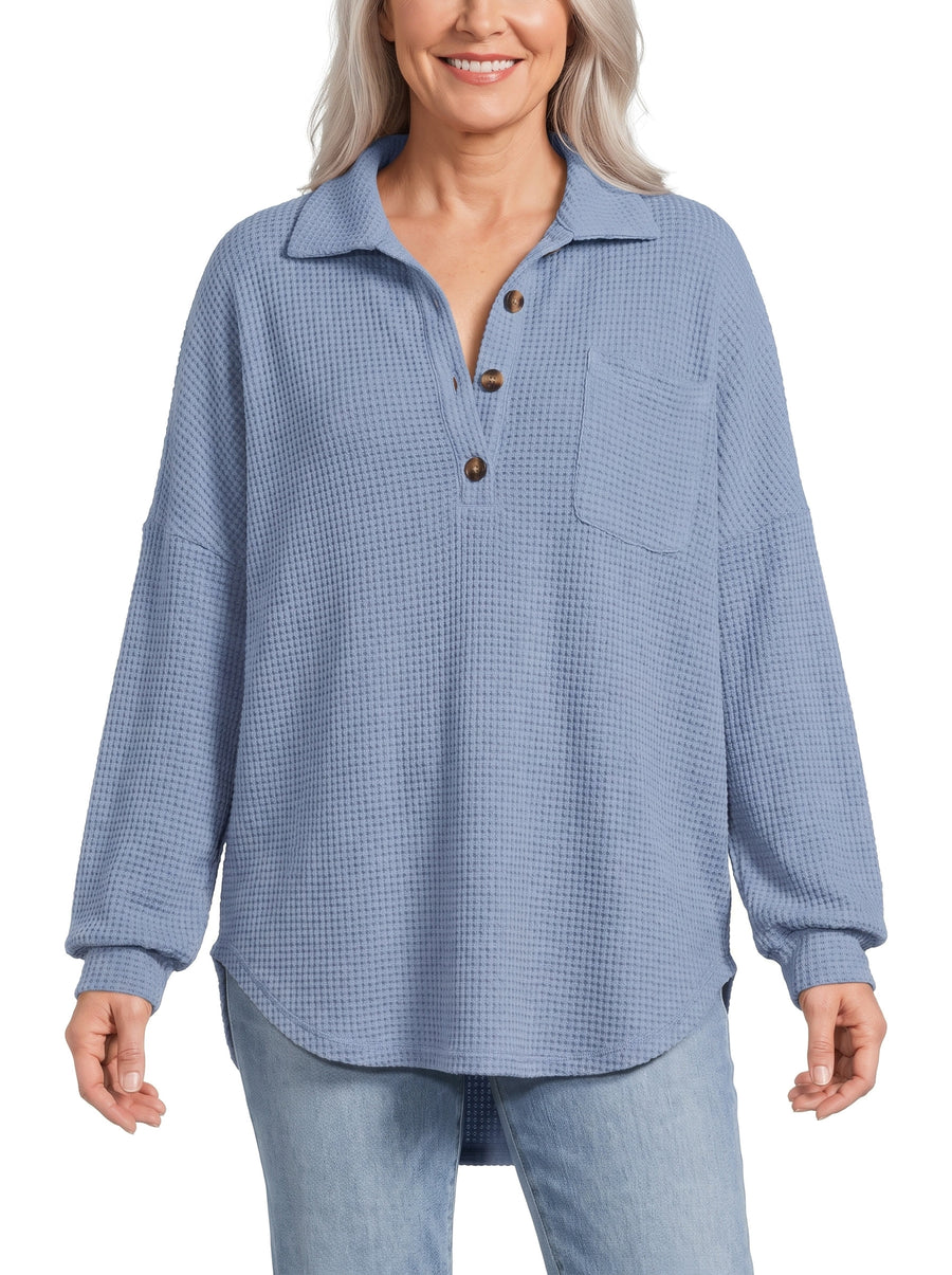 Paloma-Ursula women's oversized waffle knit shirt tunic in light blue