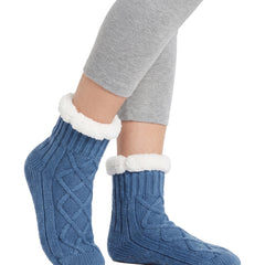 Daphne-Evelina Women's Fleece-Lined Slipper Socks with Grip Soles in blue