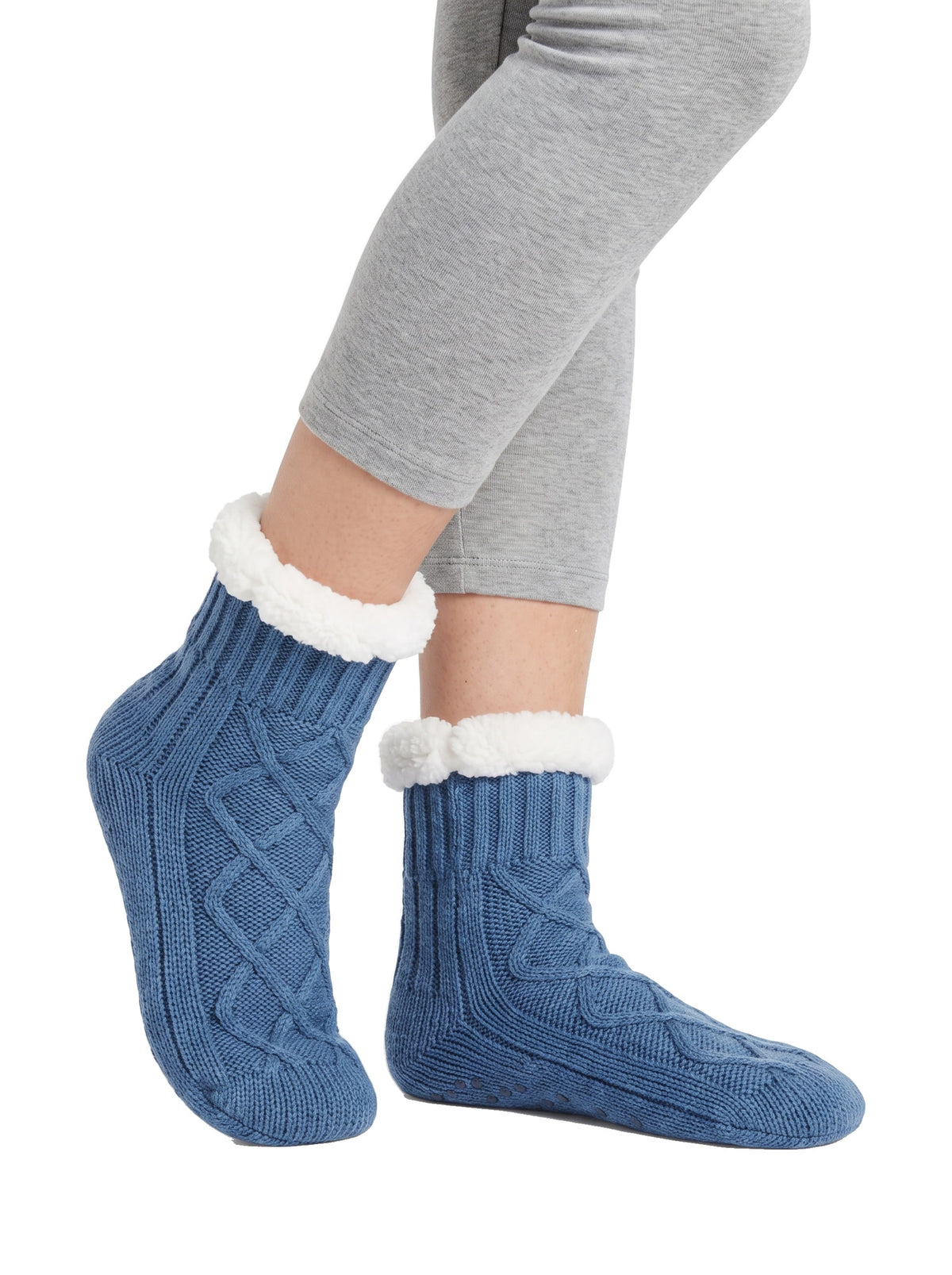 Daphne-Evelina Women's Fleece-Lined Slipper Socks with Grip Soles in blue