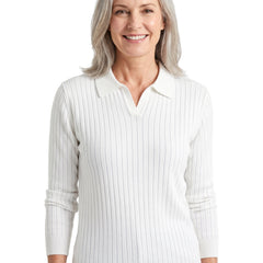 Iris-Rhea Women's Collared V-Neck Knit Sweater in White