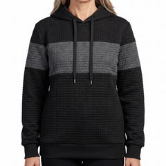 Rosemary-Nadine Women's Textured Colour-Block Hoodie worn by a model on a white background