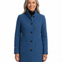 Vera-Joyce Women's Tailored Wool-Blend Peacoat in blue worn by a model