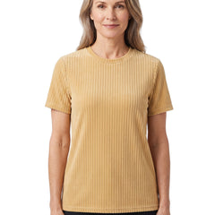 Miriam Women's Textured Corduroy Short-Sleeve Top in yellow worn by a model