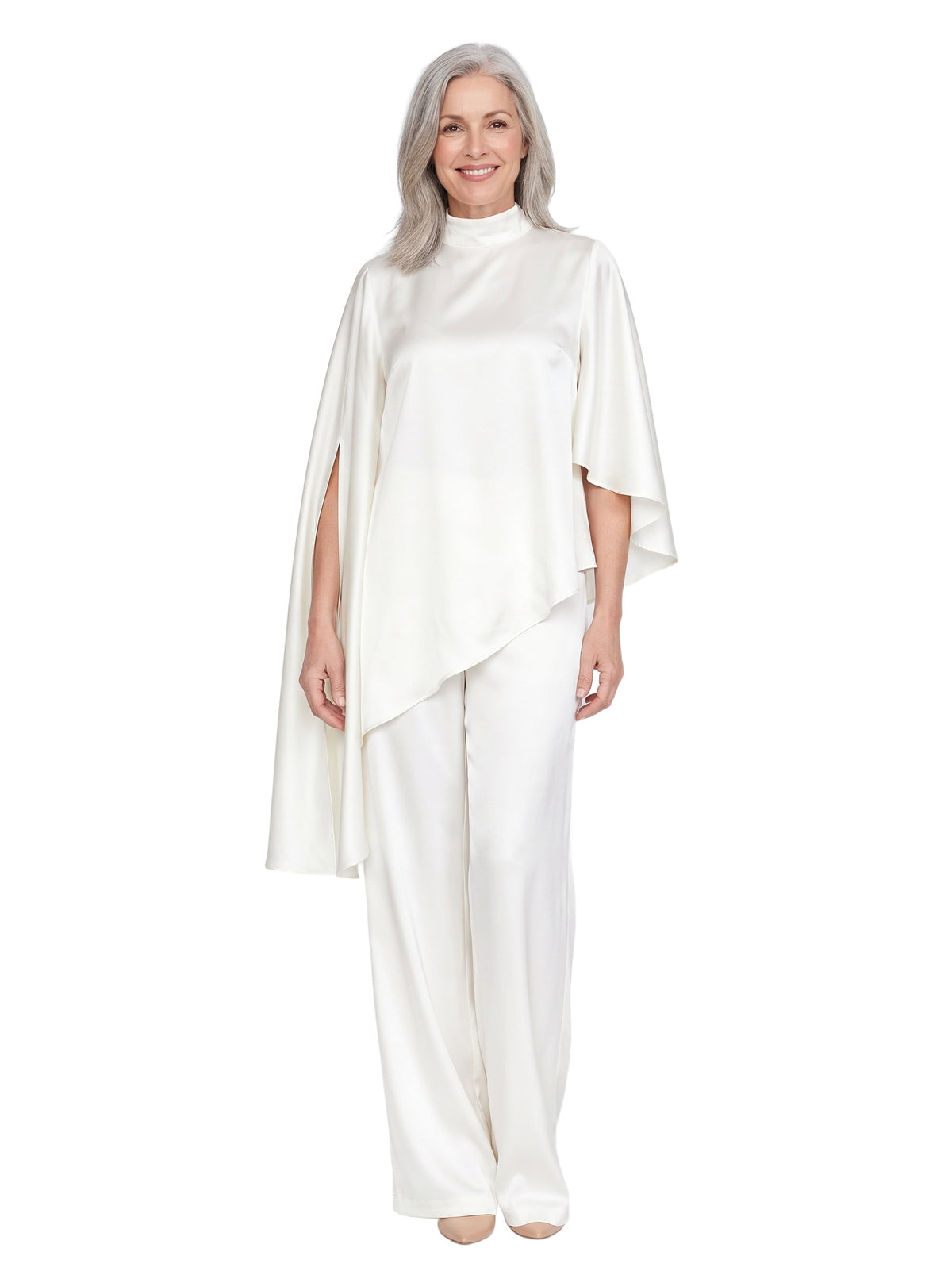 Veronica Women's Satin Cape Top and Wide-Leg Trouser Two-Piece Set