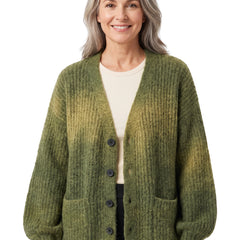 Phyllis Women's Relaxed V-Neck Cardigan in Green worn by a model