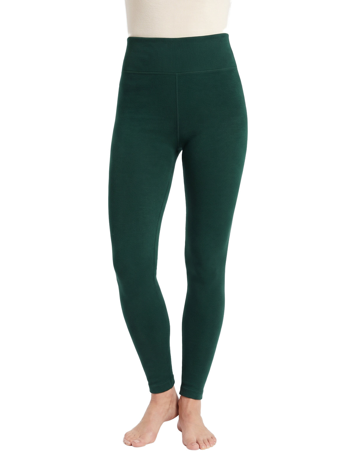 Irene Women's Fleece-Lined High-Waist Leggings in green worn by a model, studio shot