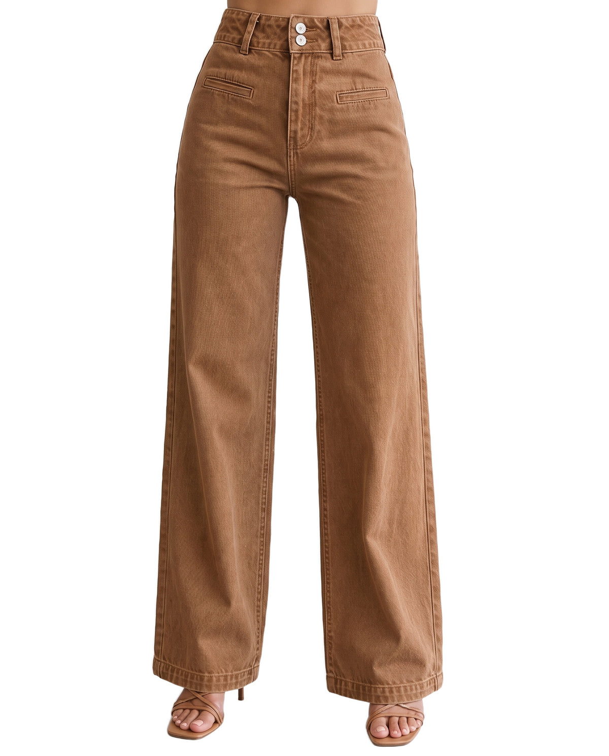 Women's wide-leg high-waisted jeans in caramel brown denim