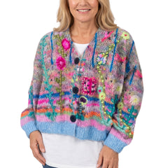 Women's floral embroidered button-front cardigan