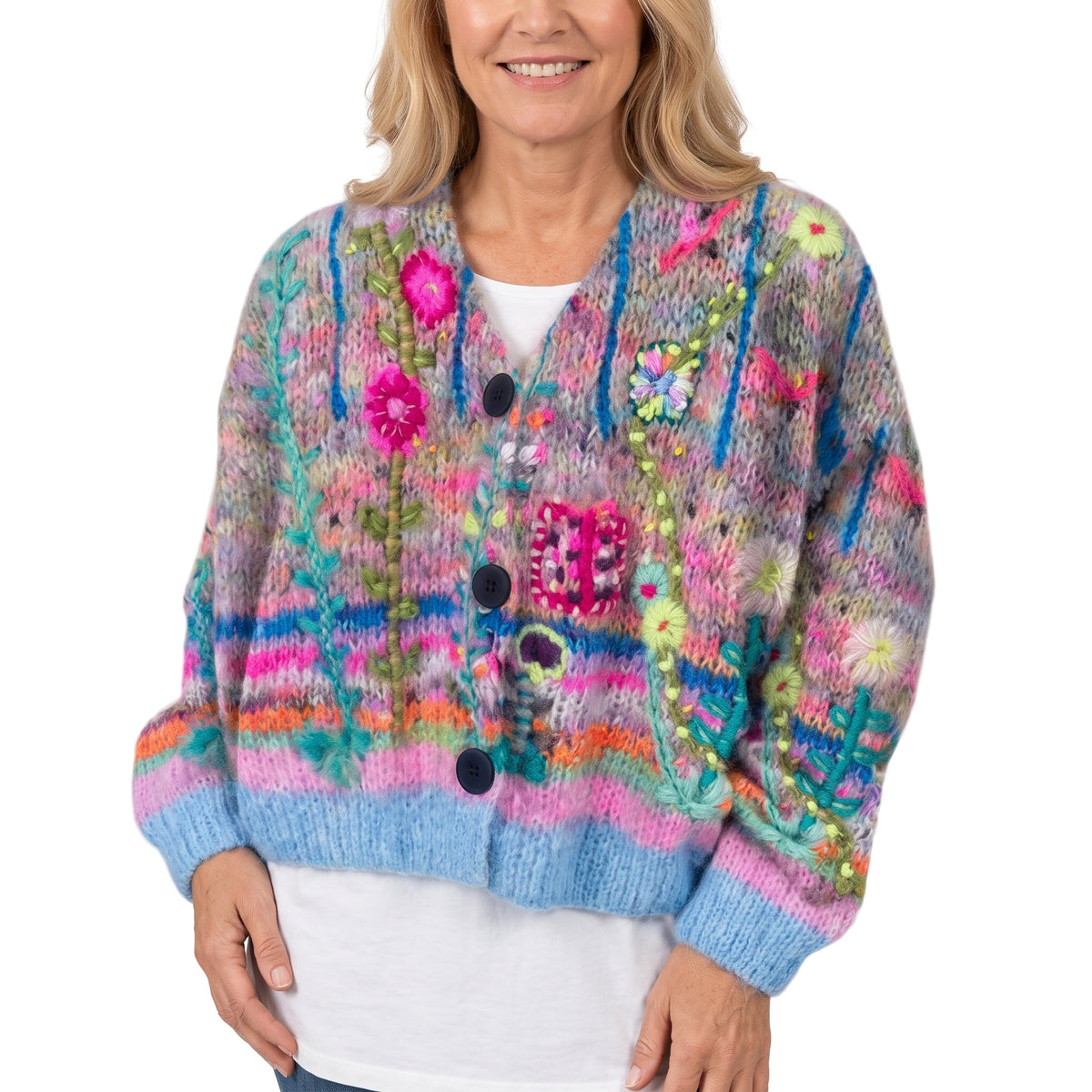 Women's floral embroidered button-front cardigan