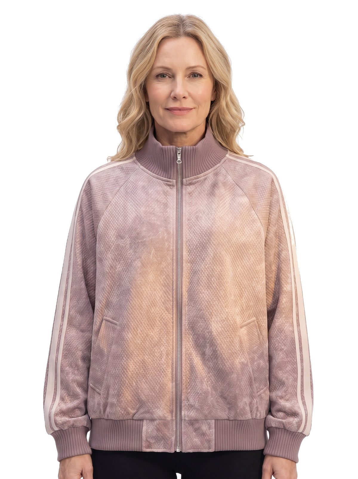 Women's oversized velvet-effect bomber jacket in dusty rose