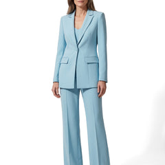 Women's light blue notch-lapel blazer and wide-leg trouser suit set