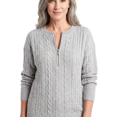 Women's Textured Cable-Knit Sweater in grey, quarter-zip
