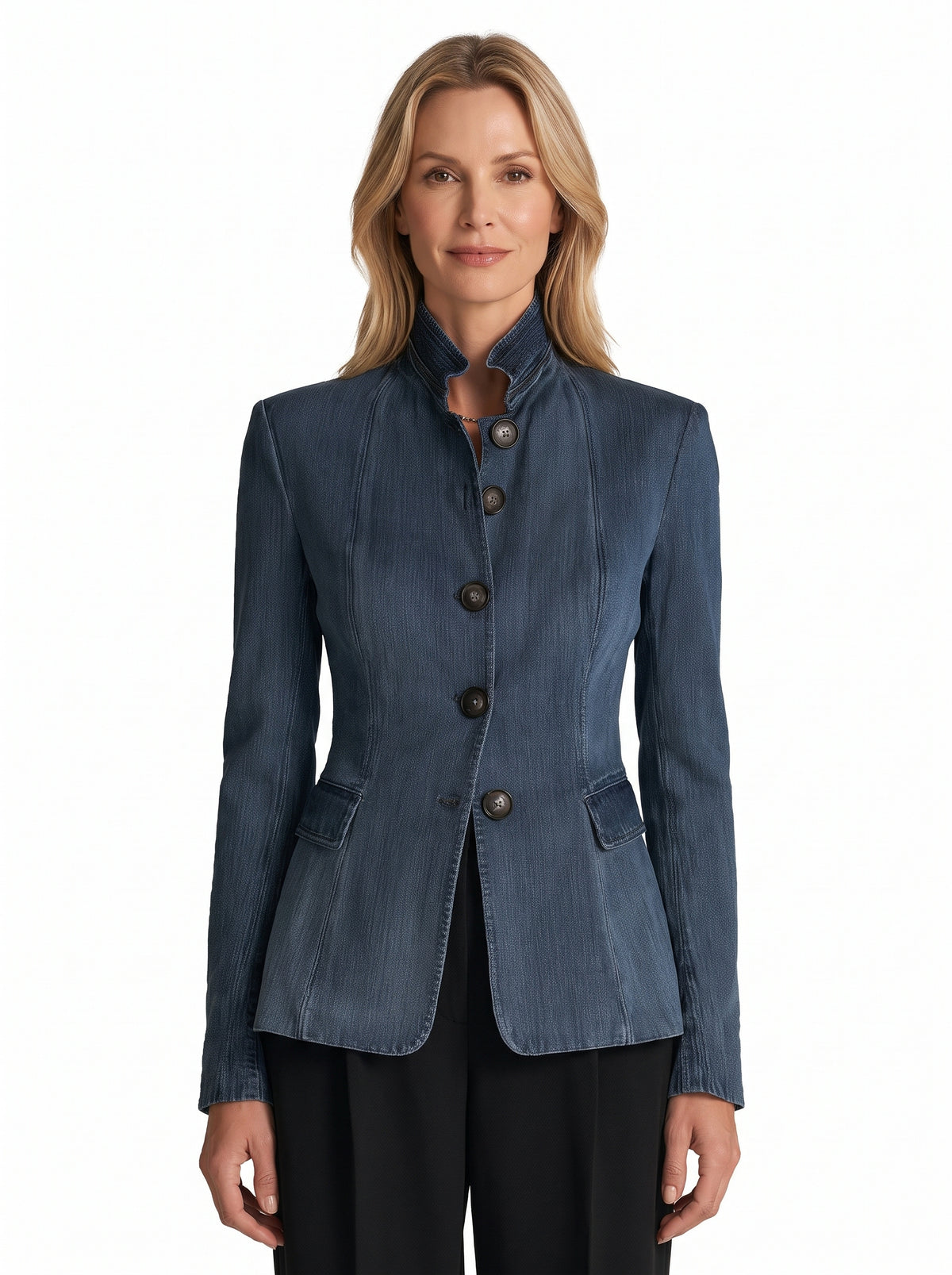Katharine-Georgia Women's Stand-Collar Denim Blazer