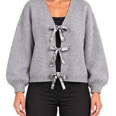 Bianca Women's Sequin Bow-Tie Cardigan in grey