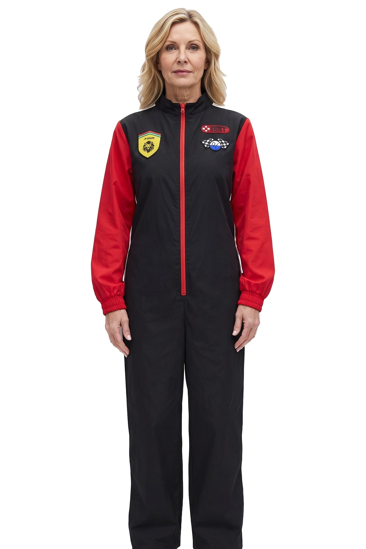 Women's Checkered Zip-Front Racing Jumpsuit