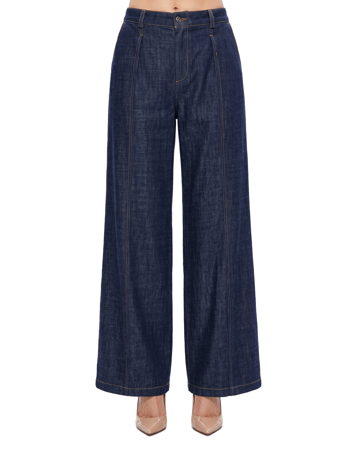 Camilla-Phyllis women's wide-leg high-waist denim jeans with crease front