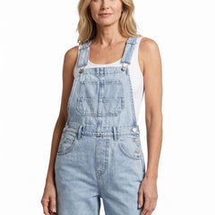 Women's wide-leg light wash denim bib overall jumpsuit
