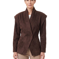 Daphne-Eugenia Women's Wrap Blazer Coat in brown suede