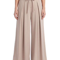 Women's pleated wide-leg palazzo trousers in greige, worn waist to feet
