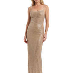 Women's gold glitter bodycon maxi dress