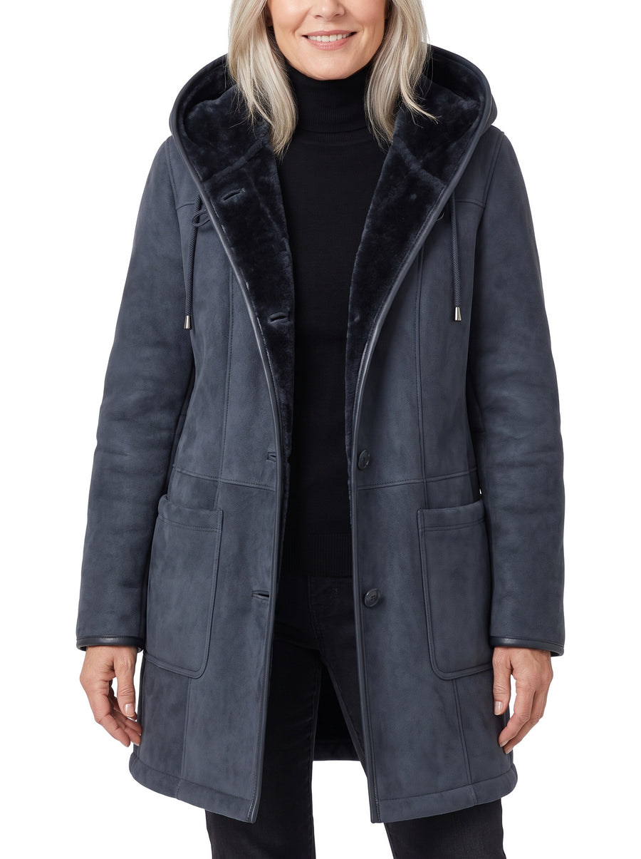 Stella-Annelise Women's Hooded Button-Front Trench Coat