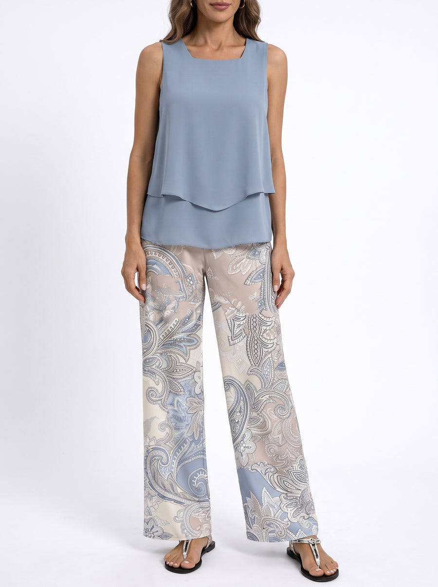 Constance-Birgit Women's Layered Chiffon Top and Wide-Leg Pants Set
