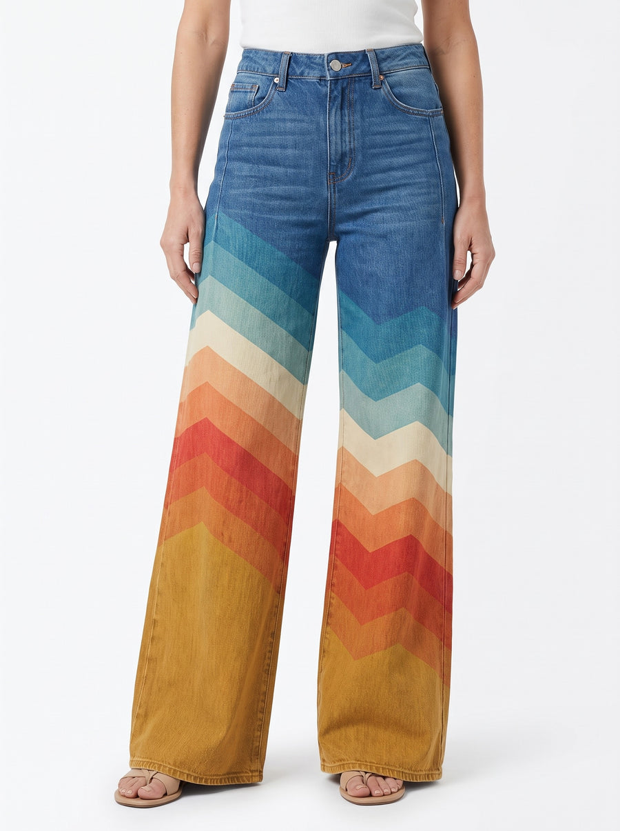 Bridget-Opal Women's Wide-Leg Chevron Denim Pants
