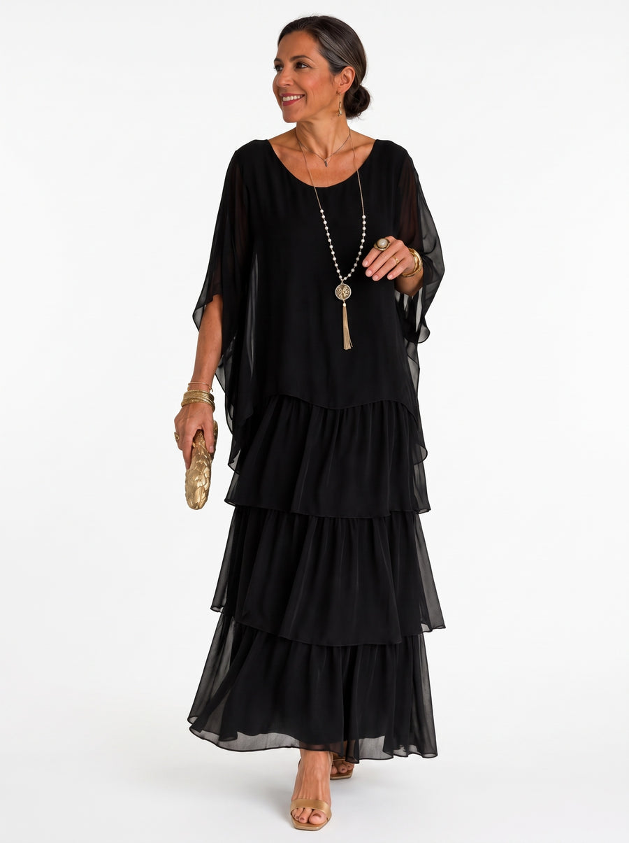 Matilda-Cecile Women's Tiered Batwing-Sleeve Maxi Dress