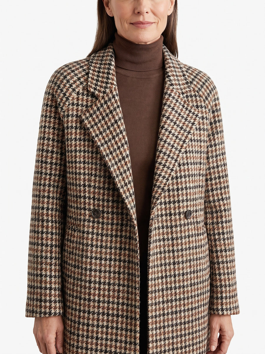 Meredith-Gwendolyn Women's Houndstooth Double-Breasted Blazer Coat