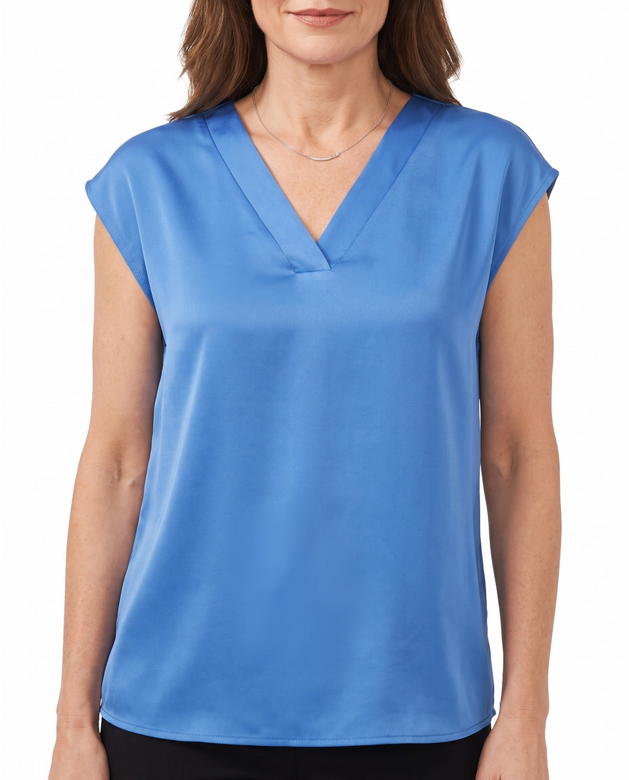 Zelda-Violet Women's V-Neck Cap-Sleeve Satin Blouse