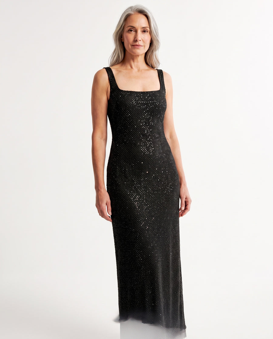 Leonora-Ivy | Women's Sequin Square-Neck Maxi Dress