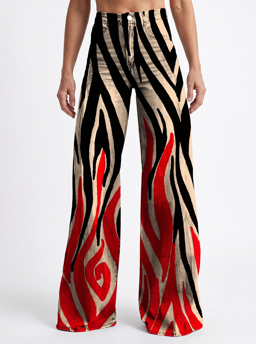 Georgia-Cecile Women's Wide-Leg Flame Print Flared Jeans hero