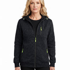 Gwendolyn-Henrietta Women's Marled Knit Zip-Front Hoodie worn by model