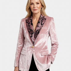Sigrid-Stella Women's Snake-Print Lapel Velvet Blazer worn by model