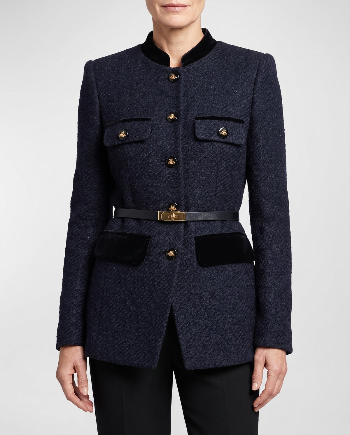 Matilda-Celeste | Women's Belted Tweed Military Jacket