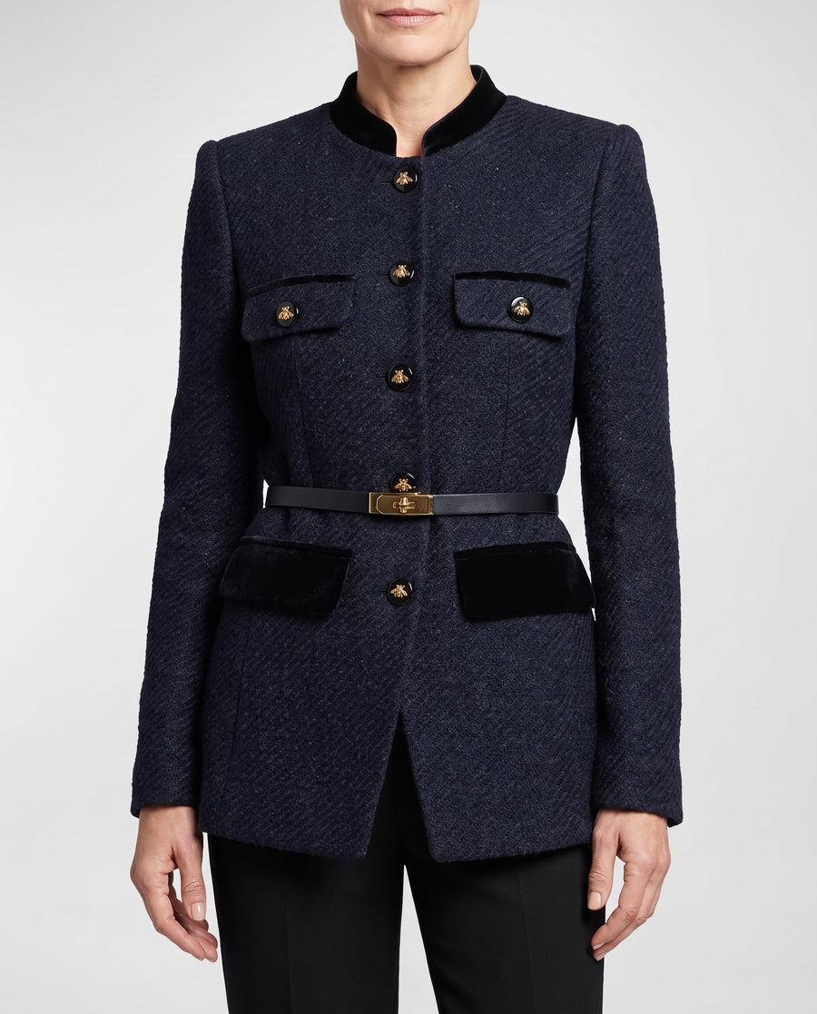 Matilda-Celeste | Women's Belted Tweed Military Jacket