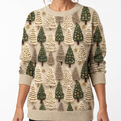 Edith-Joyce Women's Christmas Tree Crew Neck Sweater on model