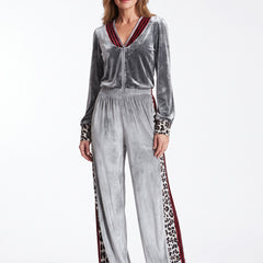 Georgia-Celeste Women's Striped and Leopard-Trim Velour Jumpsuit hero image