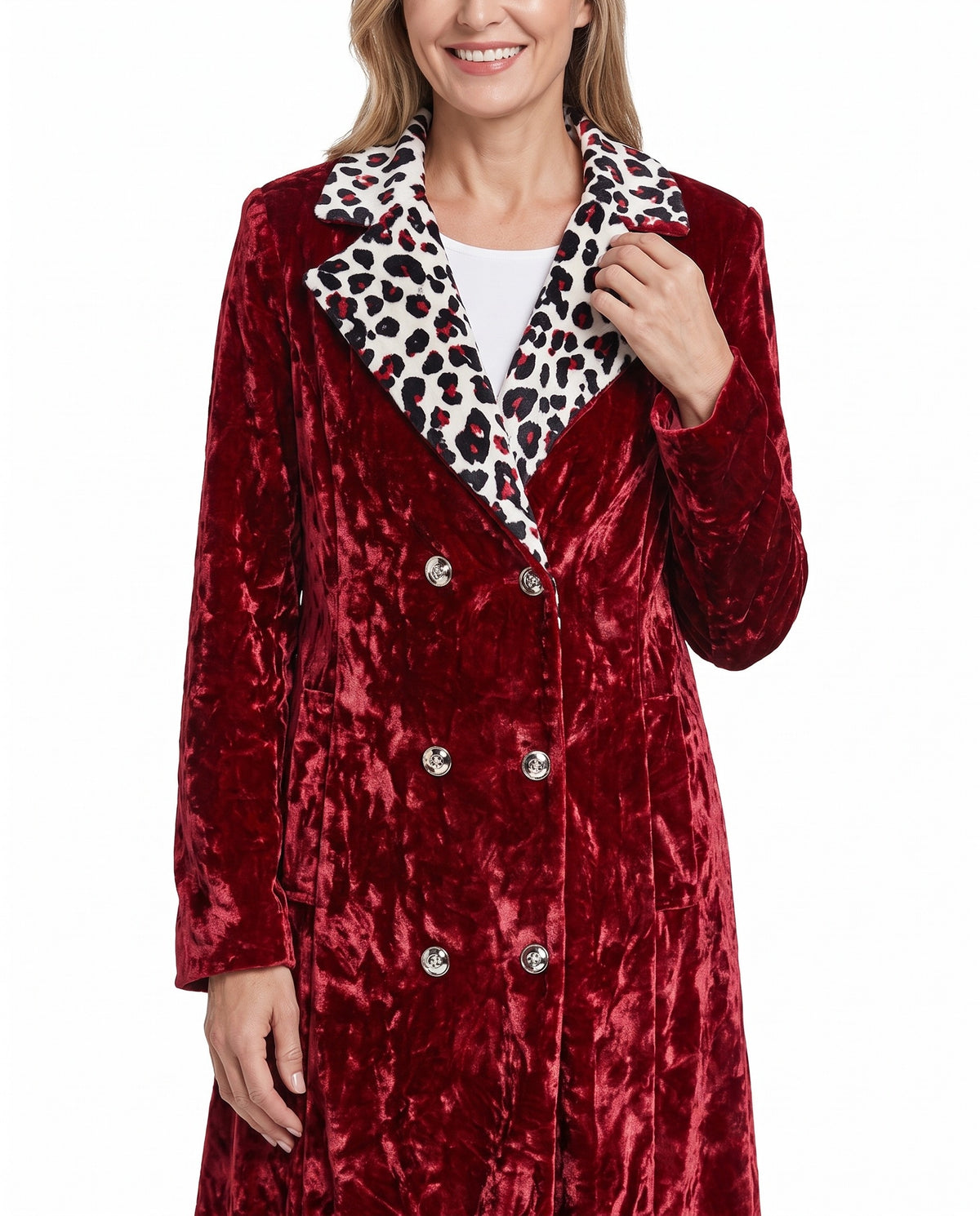 Violet-Odette | Women's Leopard-Collar Velvet Coat