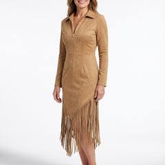 Judith Women's Fringe-Hem Zip-Front Midi Dress