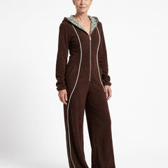 Stella-Astrid Women's Hooded Leopard-Lined Fleece Jumpsuit