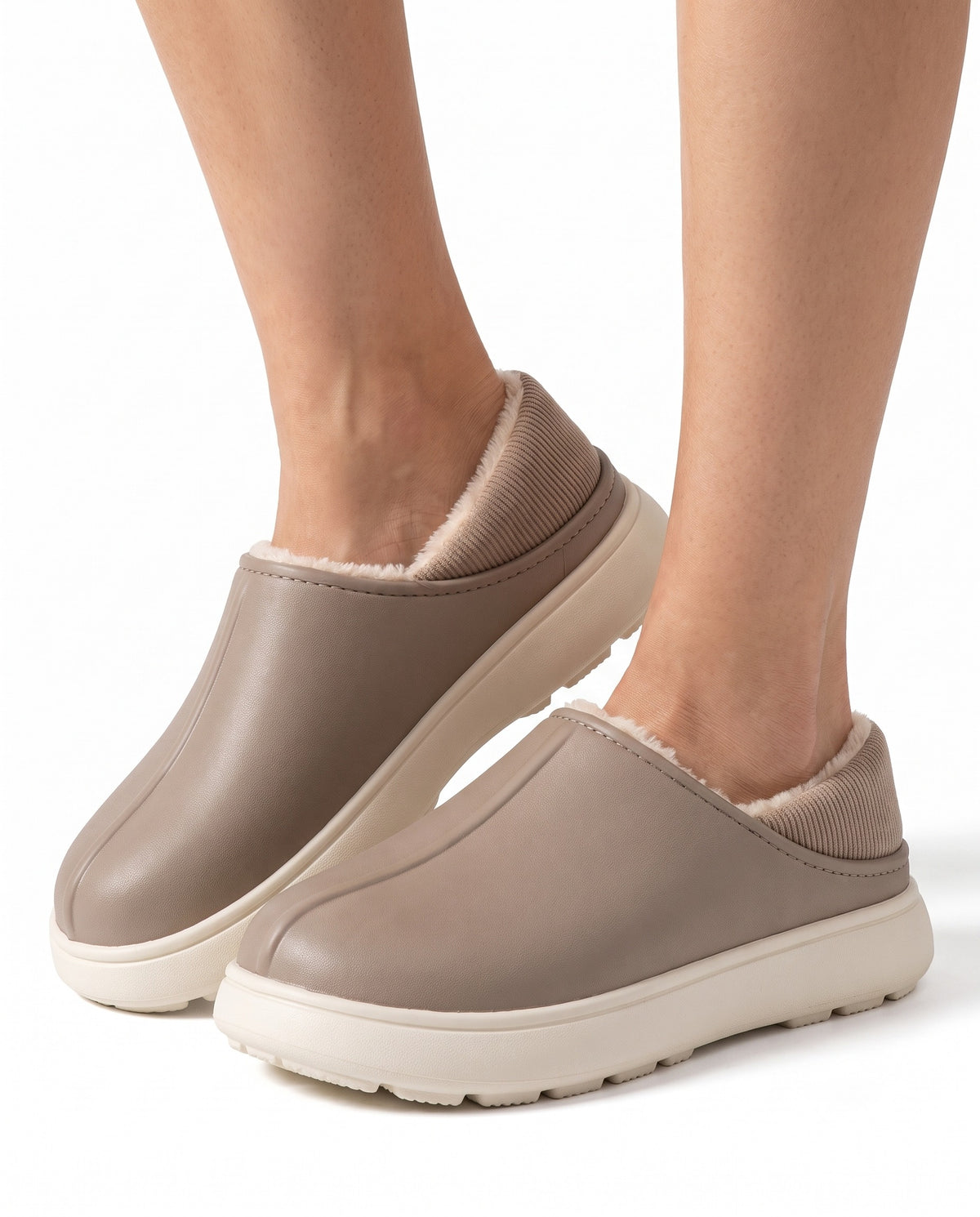 Cecile-Stella Women's Plush-Lined Slip-On Slippers worn on model