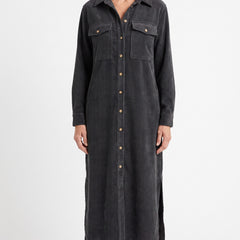 Mabel-Sabine Women's Button-Down Corduroy Shirt Dress with Side Slit