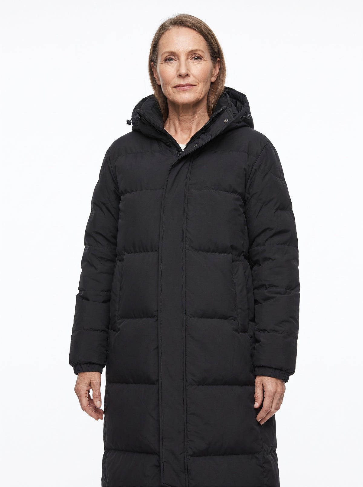 Priscilla Women's Oversized Hooded Puffer Coat worn by model
