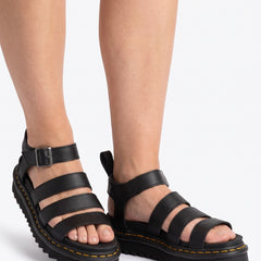 Rosemary Women's Strappy Buckle Platform Sandals worn on feet, hero shot