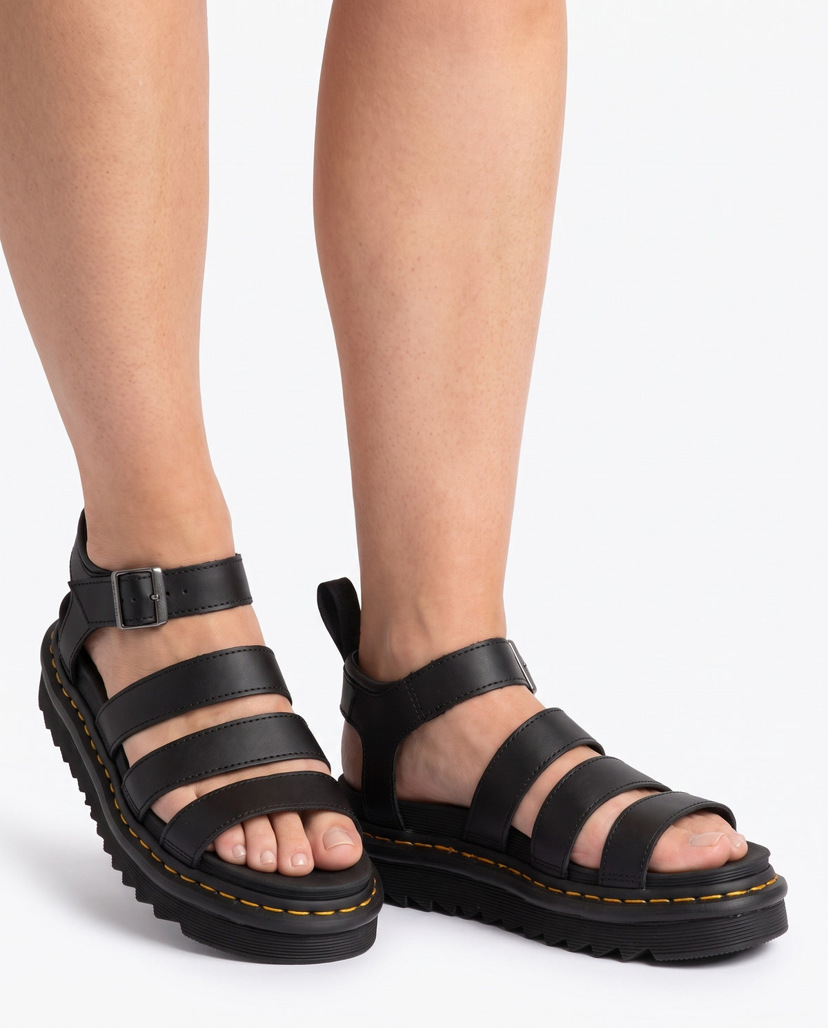 Rosemary Women's Strappy Buckle Platform Sandals worn on feet, hero shot